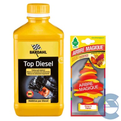 TOP-DIESEL-+-MANGO-ESOLVER.jpg Bardahl Top Diesel 1 Lt 120040 Additivo Pulizia Iniettori Gasolio + Arbre Magique Profumo Mango &
