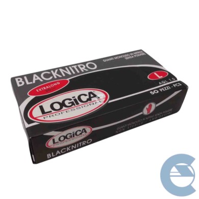 GUANTI-NERI-L-LOGO.jpg Logica Guanti Professionali Monouso In Nitrile Senza Polvere Taglia L 50 Pz