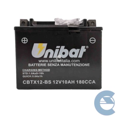 UNIBAT-CBTX12BS.jpg Unibat Cbtx12bs Batteria Moto 12v 12h Codice Yuasa Ytx12-bs