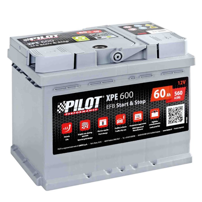 X-BATTERY-PILOT-DX.JPG Batteria 12v Pilot Start Stop Efb 60 Ah 560 A L2 124 Spider-500 / 595 / 695 Pilot Batterie Per Auto Batte