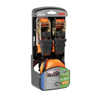 60166-C-01.JPG Pro Safe Set 2 Nastri Tensori Con Cricchetto A Doppio Gancio "s" 500 Cm Nastri Tensori Portabiciclette