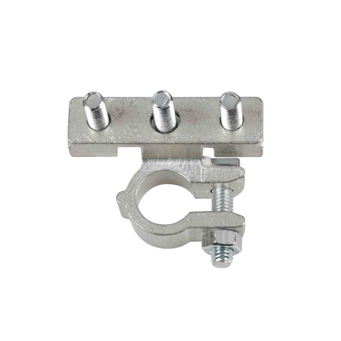 69910-C-01.JPG Morsetto Batteria Zincato  Fissaggio Cavo A Capocorda Su Vite Foro Capocorda Ø 6/6/6 Mm Polo Negativo Morsetti Ba