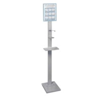 38189-A-01.JPG Piantana Per Barattolo Ø 100 Mm Max Con Mensola Porta Guanti O Mascherine 25x153x30 Cm Igienizzanti E Protezioni