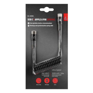 38706-C-01.JPG Cavo A Spirale Usb Type C   Apple 8 Pin 100 Cm Nero Apple Lightning/8 30 Pin Cavi