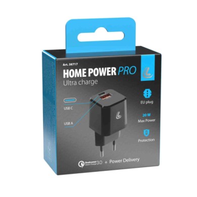 38717-S-01.JPG Home Power Pro Caricabatteria Da Rete Con 2 Porte Usb Pd/qc 3.0 20w 100/230v Caricabatteria Usb 100/230v