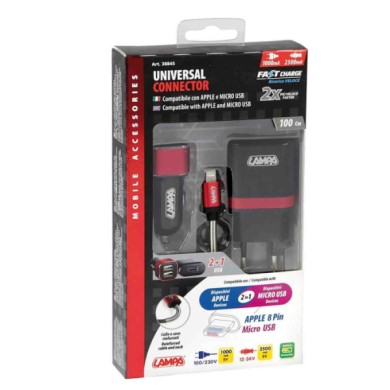 38845-C-01.JPG Kit 3 In 1 Universal (apple 8 Pin/micro Usb) Fast Charge 12/24v + 230v Multi Connettore Kit Di Ricarica
