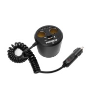 Power Cup 2 Multipresa Con Usb E Tester Batteria 12v Prese Spinotti E Prese Corrente