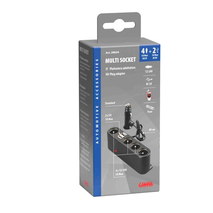 39024-C-01.JPG Multi Socket 4+2 Presa Corrente Quadrupla Con Usb 12/24v Prese Spinotti E Prese Corrente