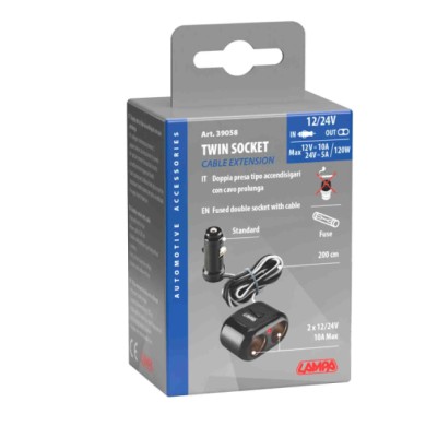 39058-C-01.JPG Presa Corrente Doppia Con Prolunga 12/24v Prese Spinotti E Prese Corrente 39058