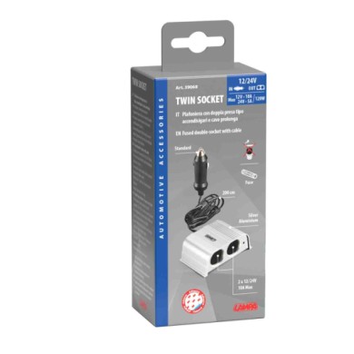 39068-S-01.JPG Silver Presa Corrente Doppia Con Prolunga 12/24v Prese Spinotti E Prese Corrente