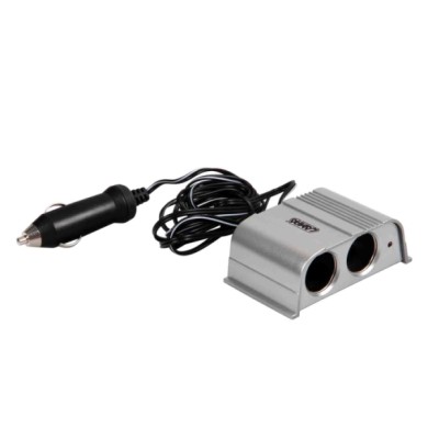 39068-C-01.JPG Silver Presa Corrente Doppia Con Prolunga 12/24v Prese Spinotti E Prese Corrente