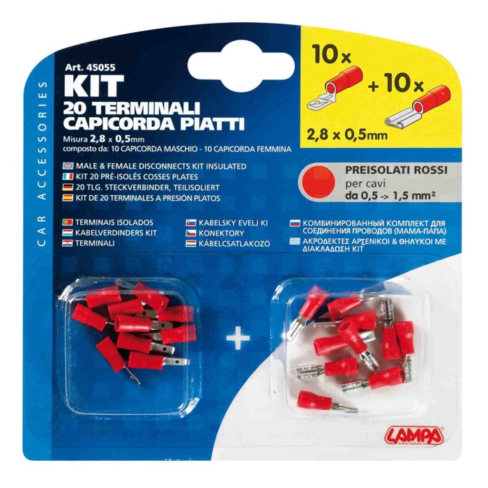 45055-C-01.JPG Kit 20 Terminali Capicorda Piatti Rosso Kit Terminali Capicorda Cablaggio Elettrico