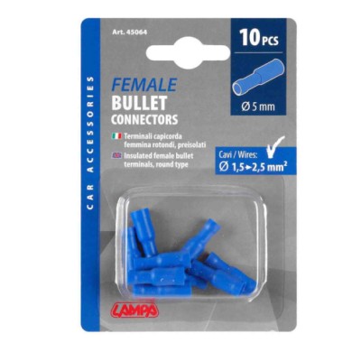 45064-C-01.JPG 10 Terminali Capicorda Femmina Rotondi Blu Terminali Capicorda Cablaggio Elettrico