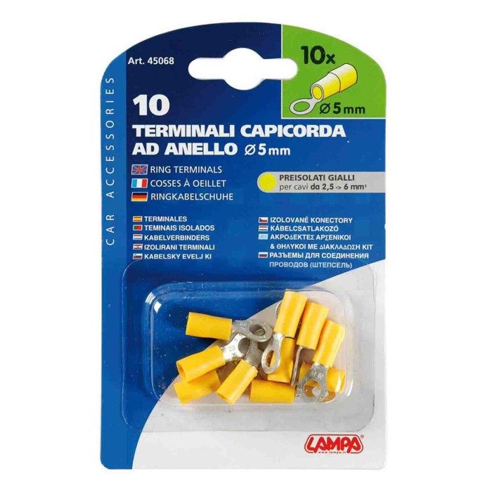 45068-C-01.JPG 10 Terminali Capicorda Ad Anello Giallo Terminali Capicorda Cablaggio Elettrico