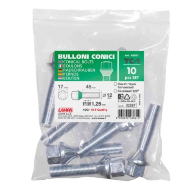 48861-S-01.JPG Set 10 Bulloni Conici Tc1 Busta Bulloneria Distanziali Ruota