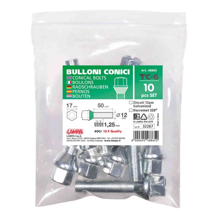 48865-S-01.JPG Set 10 Bulloni Conici Tc6 Busta Bulloneria Distanziali Ruota