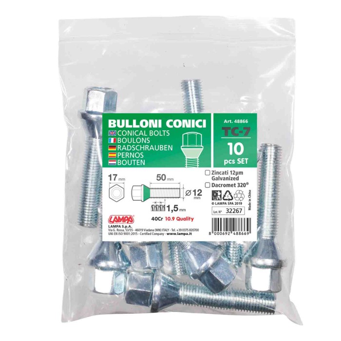 48866-S-01.JPG Set 10 Bulloni Conici Tc7 Busta Bulloneria Distanziali Ruota