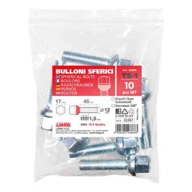 48868-S-01.JPG Set 10 Bulloni Sferici Ts1 Busta Bulloneria Distanziali Ruota