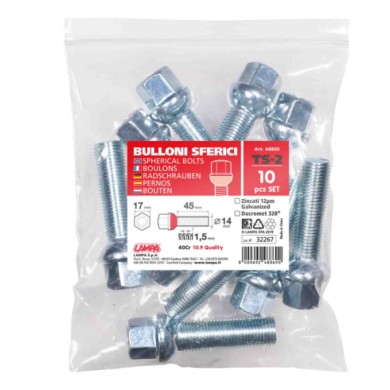 48869-S-01.JPG Set 10 Bulloni Sferici Ts2 Busta Bulloneria Distanziali Ruota