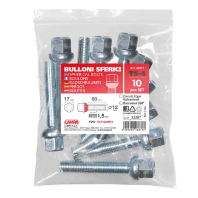 48871-S-01.JPG Set 10 Bulloni Sferici Ts4 Busta Bulloneria Distanziali Ruota