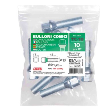 48874-S-01.JPG Set 10 Bulloni Conici Tc10 Busta Bulloneria Distanziali Ruota