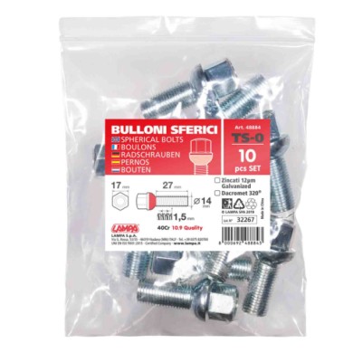 48884-S-01.JPG Set 10 Bulloni Sferici Ts0 Busta Bulloneria Distanziali Ruota