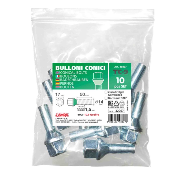 48887-S-01.JPG Set 10 Bulloni Conici Corti Cc2 Busta Bulloneria Distanziali Ruota