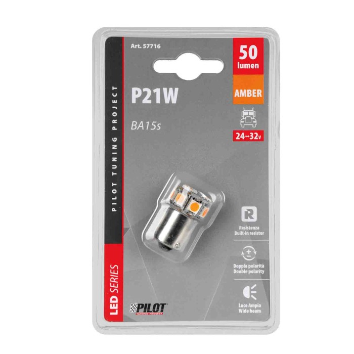 57716-S-01.JPG 24/32v Led Series 10 Smd X 1 Chip (p21w) Ba15s 1 Pz D/blister Arancio Doppia Polarità Resistenza Incorporata Lamp