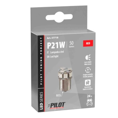 57718-S-01.JPG 24/32v Led Series 10 Smd X 1 Chip (p21w) Ba15s 1 Pz Scatola Rosso Doppia Polarità Resistenza Incorporata Lampadin