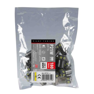 57719-S-01.JPG 24/32v Led Series 10 Smd X 1 Chip (p21w) Ba15s 20 Pz Busta Bianco Doppia Polarità Resistenza Incorporata Lampadin