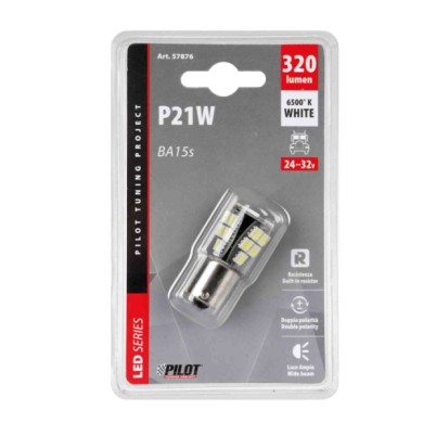 57876-C-01.JPG 24/32v Led Series 18 Smd X 1 Chip (p21w) Ba15s 1 Pz D/blister Bianco Doppia Polarità Resistenza Incorporata Lampa
