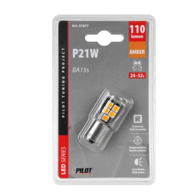 57877-C-01.JPG 24/32v Led Series 18 Smd X 1 Chip (p21w) Ba15s 1 Pz D/blister Arancio Doppia Polarità Resistenza Incorporata Lamp