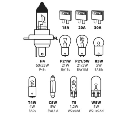 58153-C-01.JPG Kit Lampade Di Ricambio 11 Pz Alogena H4 12v Kit Lampadine Di Ricambio Lampa Alogene
