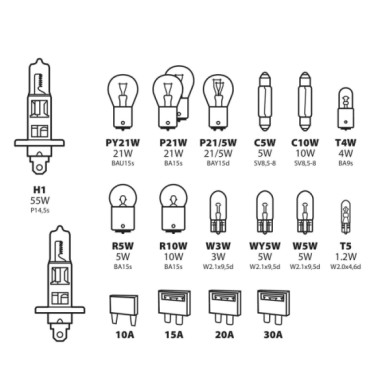 58161-S-02.JPG Kit Lampade Di Ricambio 19 Pz Alogena 2x H1 12v Kit Lampadine Di Ricambio Lampa Alogene