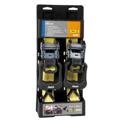 60167-C-01.JPG Pro Safe Set 2 Nastri Tensori Con Cricchetto A Doppio Gancio 5 M Nastri Tensori Portabiciclette
