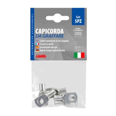 69915-C-01.JPG Set 5 Pz Capicorda Da Graffare In Rame Stagnato Sezione 16 Mm² Foro 8 Mm Morsetti Batteria Accessori Per Batteria