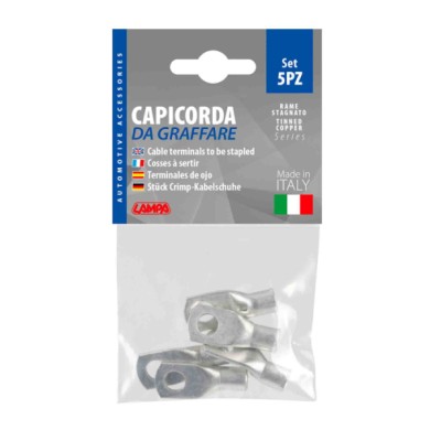 69916-C-01.JPG Set 5 Pz Capicorda Da Graffare In Rame Stagnato Sezione 25 Mm² Foro 8 Mm Morsetti Batteria Accessori Per Batteria