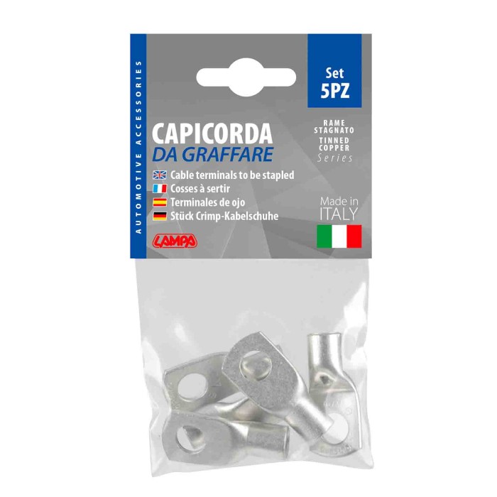 69918-C-01.JPG Set 5 Pz Capicorda Da Graffare In Rame Stagnato Sezione 35 Mm² Foro 10 Mm Morsetti Batteria Accessori Per Batteri