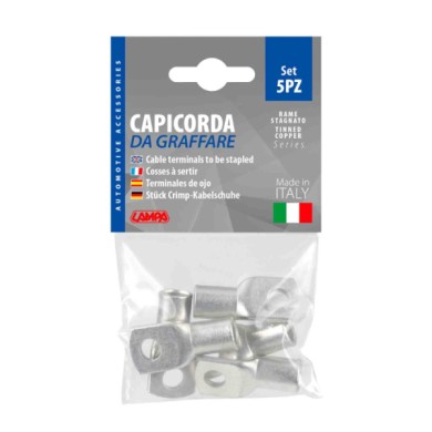 69919-C-01.JPG Set 5 Pz Capicorda Da Graffare In Rame Stagnato Sezione 50 Mm² Foro 8 Mm Morsetti Batteria Accessori Per Batteria