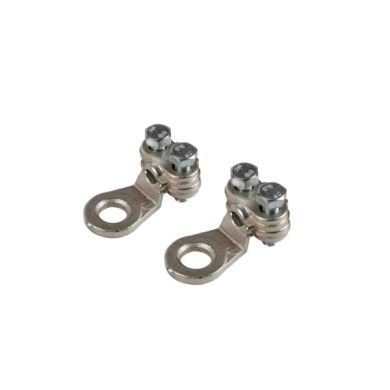 69924-D-01.JPG Set 2 Pz Capicorda Di Potenza In Ottone Nichelato Con Fissaggio Cavo A Piastrina Sezione 16 Mm² Foro 8 Mm Morsett