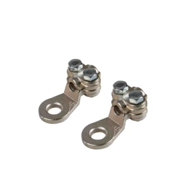 69925-D-01.JPG Set 2 Pz Capicorda Di Potenza In Ottone Nichelato Con Fissaggio Cavo A Piastrina Sezione 25 Mm² Foro 8 Mm Morsett