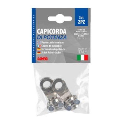 69926-C-01.JPG Set 2 Pz Capicorda Di Potenza In Ottone Nichelato Con Fissaggio Cavo A Piastrina Sezione 35 Mm² Foro 10 Mm Morset