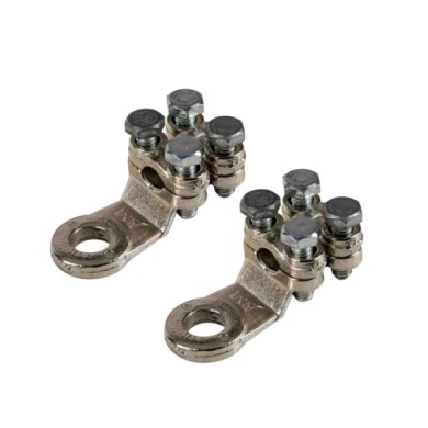69927-D-01.JPG Set 2 Pz Capicorda Di Potenza In Ottone Nichelato Con Fissaggio Cavo A Doppia Piastrina Sezione 50 Mm² Foro 10 Mm