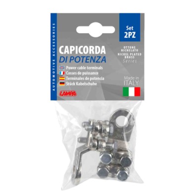 69927-C-01.JPG Set 2 Pz Capicorda Di Potenza In Ottone Nichelato Con Fissaggio Cavo A Doppia Piastrina Sezione 50 Mm² Foro 10 Mm