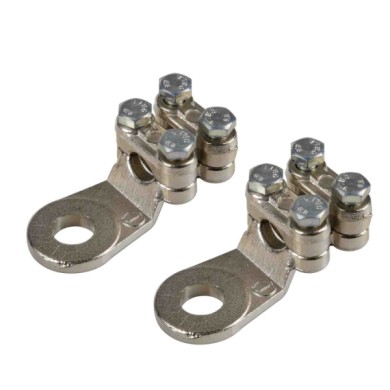 69928-D-01.JPG Set 2 Pz Capicorda Di Potenza In Ottone Nichelato Con Fissaggio Cavo A Doppia Piastrina Sezione 70 Mm² Foro 12 Mm