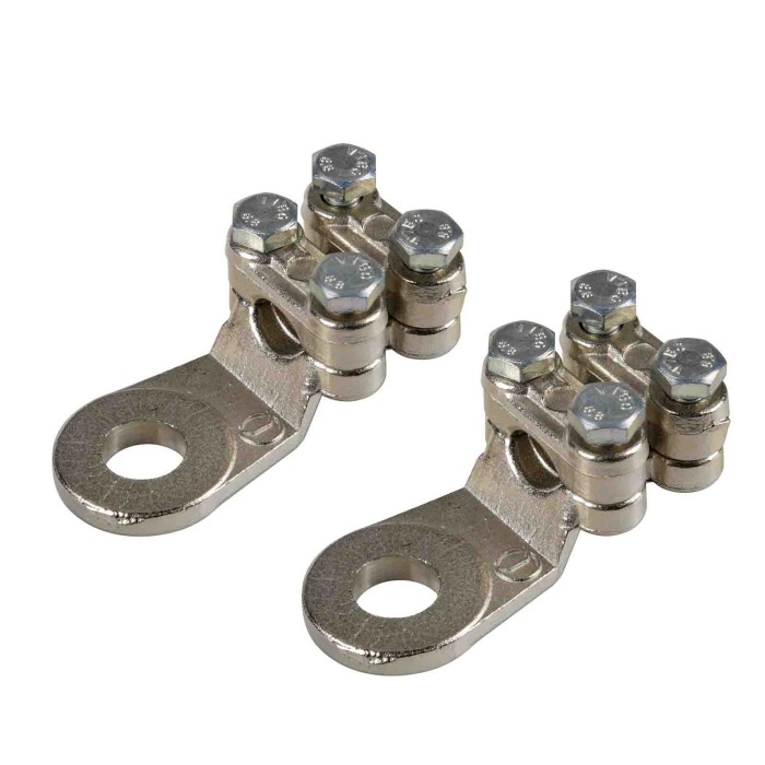 69928-D-01.JPG Set 2 Pz Capicorda Di Potenza In Ottone Nichelato Con Fissaggio Cavo A Doppia Piastrina Sezione 70 Mm² Foro 12 Mm