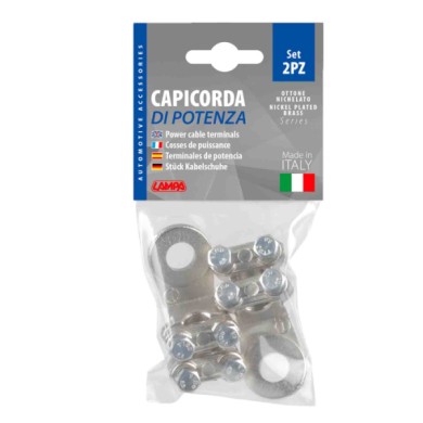 69928-C-01.JPG Set 2 Pz Capicorda Di Potenza In Ottone Nichelato Con Fissaggio Cavo A Doppia Piastrina Sezione 70 Mm² Foro 12 Mm