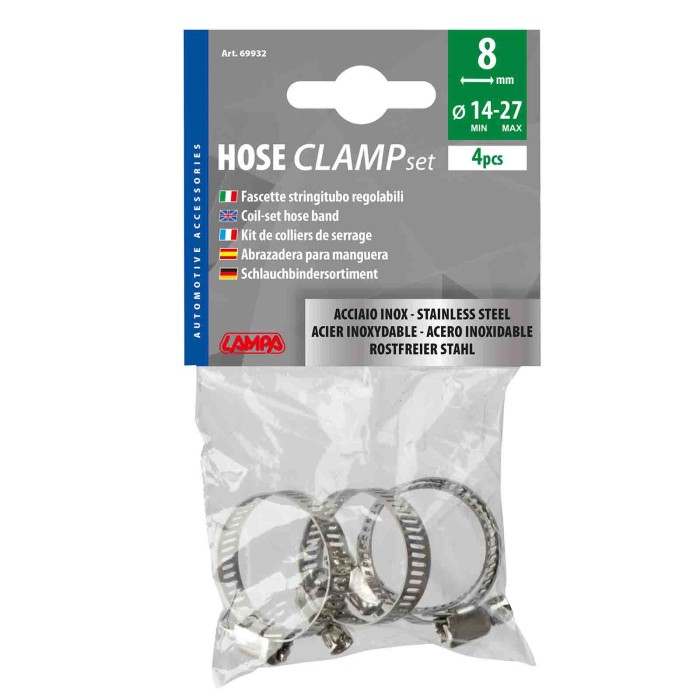 69932-S-01.JPG Fascette Stringitubo In Acciaio Inox Set 4 Pz ? 8 Mm Ø 14 27 Mm Materiale Di Fissaggio Materiale Di Fissaggio