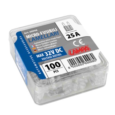69998-S-01.JPG Set 100 Micro Fusibili Lamellari 12/32v 25a Fusibili Fusibili