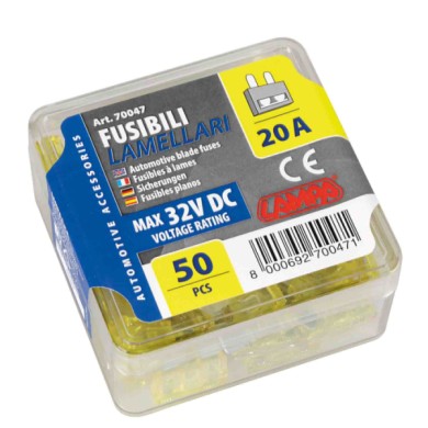 70047-S-01.JPG Confezione 50 Fusibili Lamellari 12/32v 20a Fusibili Fusibili